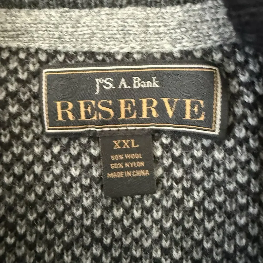 Jos A Bank Reserve Full-Zip Sweater Men XXL Black Gray Mock Neck Knit Wool Nylon